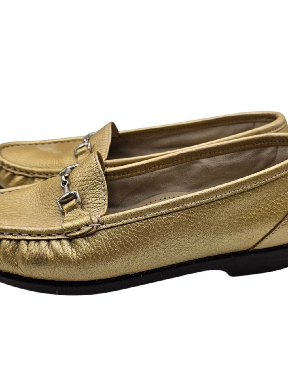 SAS Metro loafers Sz 9.5 gold metallic leather w/silver horsebit detail